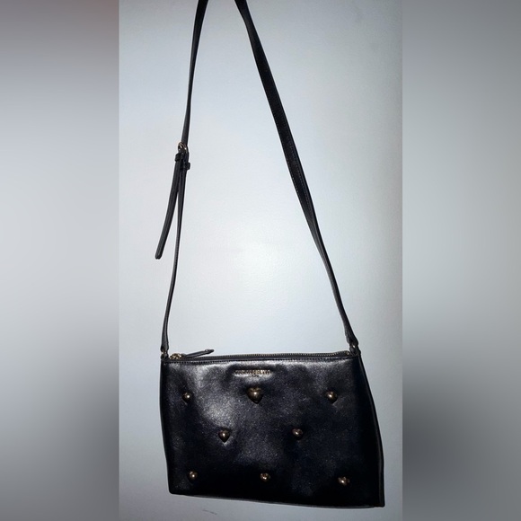 Karl Lagerfeld Paris Karolina Heart Studded Crossbody,Purse Black Leather(sample - Picture 7 of 16